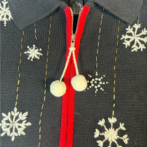 Studio Joy Black Zip-up Cardigan with Snowmen Size 1X - Picture 5 of 11